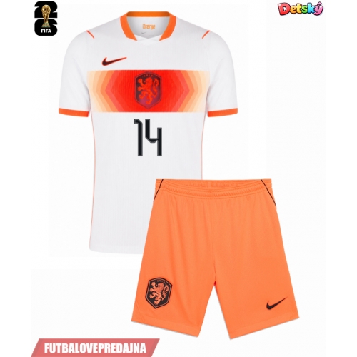 Lacne Dětský Futbalové dres Holandsko Tijjani Reijnders #14 MS 2026 Krátky Rukáv - Preč (+ trenírky)